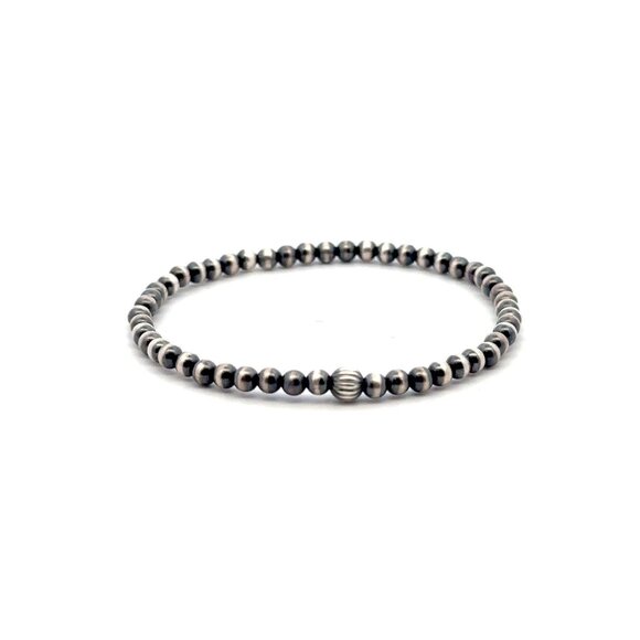 925 Sterling Silver Authentic Navajo Beads 3mm-4mm Stretch Bracelet Minimalist - Picture 1 of 9